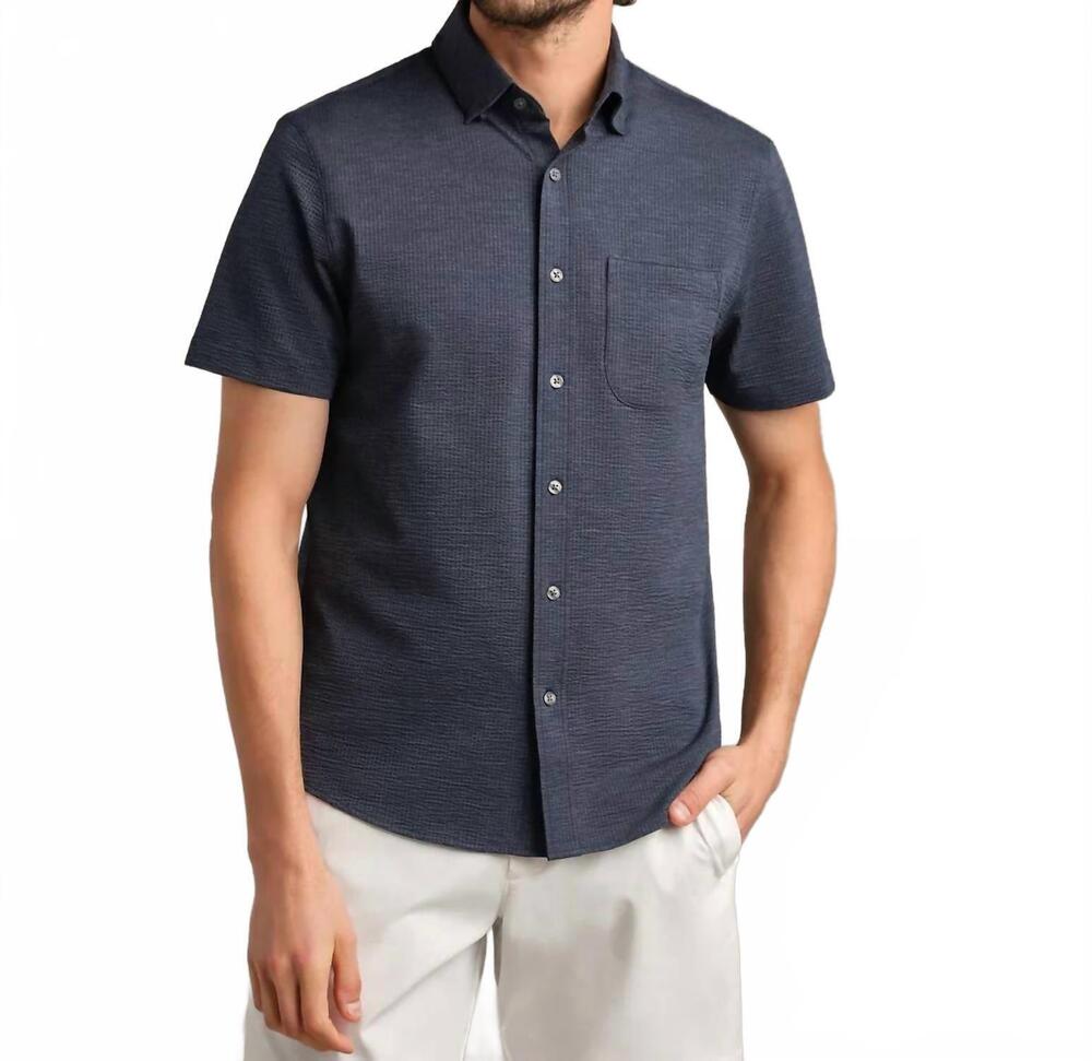 NEW RHONE commuter seersucker button down shirt in navy chambray